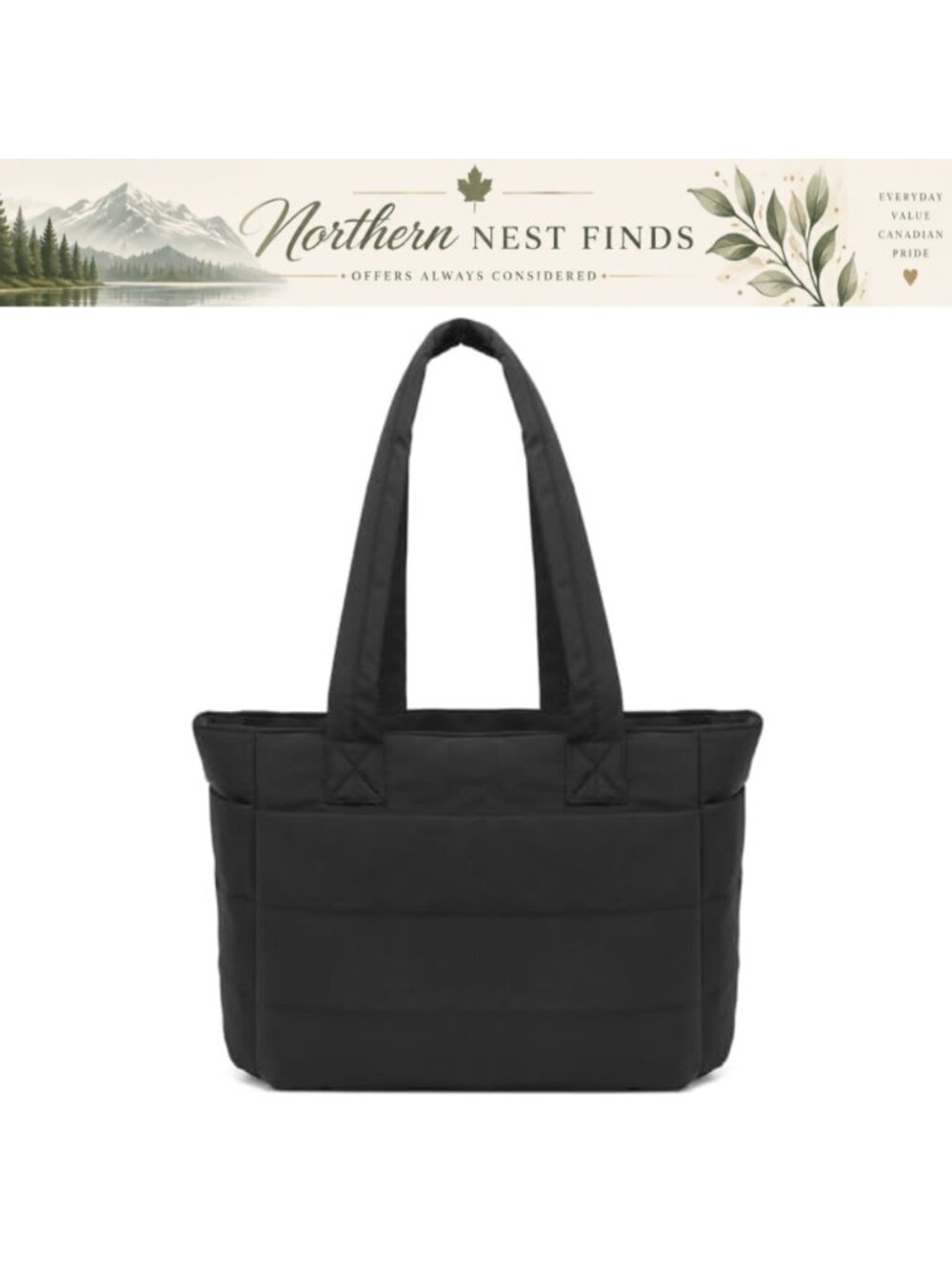 Puffer Tote Bag Lightweight Nylon Laptop Work Travel Shoulder Bag